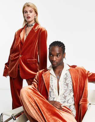 Reclaimed Vintage limited edition unisex velvet suit jacket in rust - ASOS Price Checker