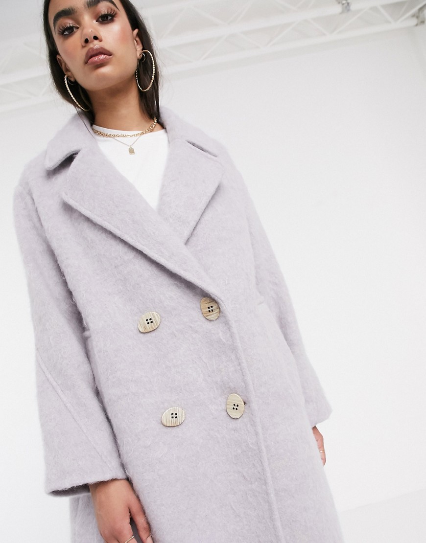 фото Эффектное пальто сиреневого цвета с оригинальными пуговицами asos design-фиолетовый