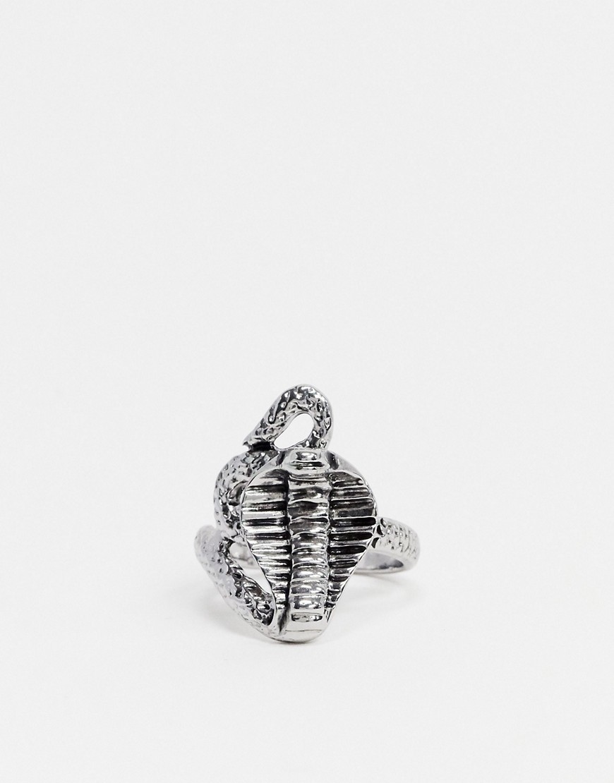 фото Эффектное серебристое кольцо в виде кобры topshop-серебряный