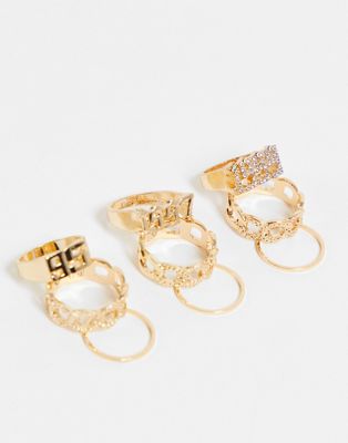 Ego 90s diamante 9 x multipack rings in gold