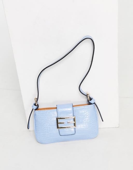 ASOS DESIGN 90s shoulder bag in powder blue croc