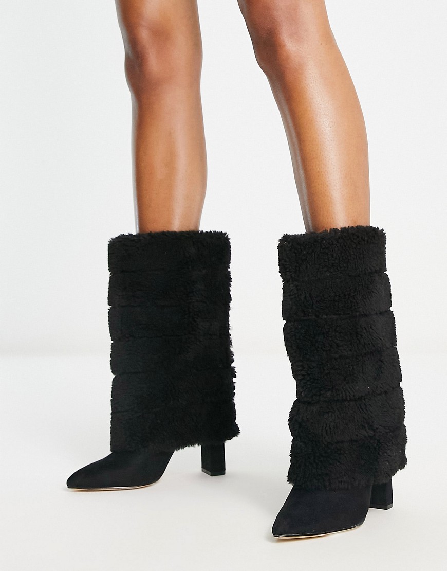 Ego Akili faux fur foldover boots in black
