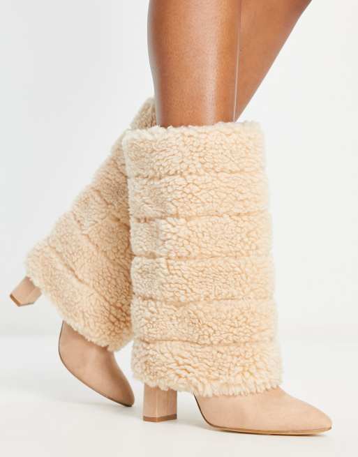 Ego Akili faux fur foldover boots in cream ASOS