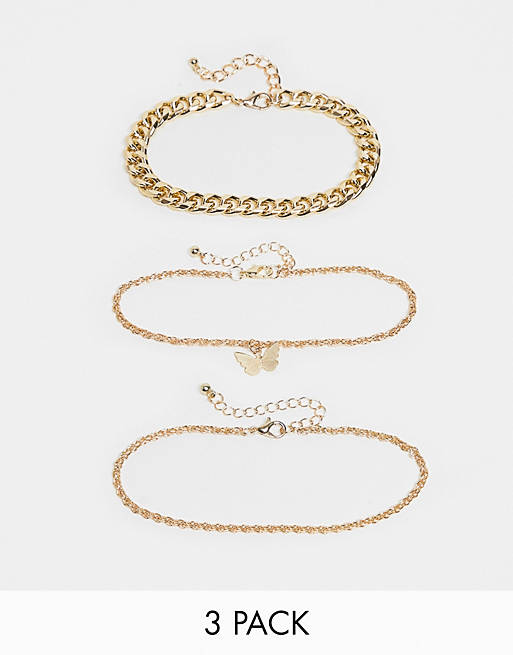 Ego anklet multipack with chunky chain in gold