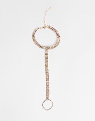 EGO EGO anklet with toe ring in gold diamante