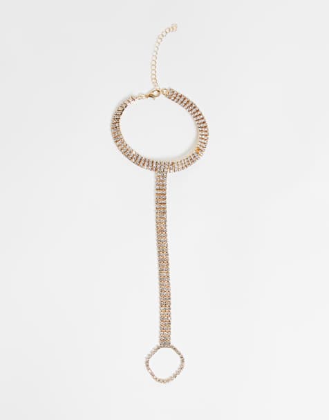 EGO anklet with toe ring in gold diamante - view 1