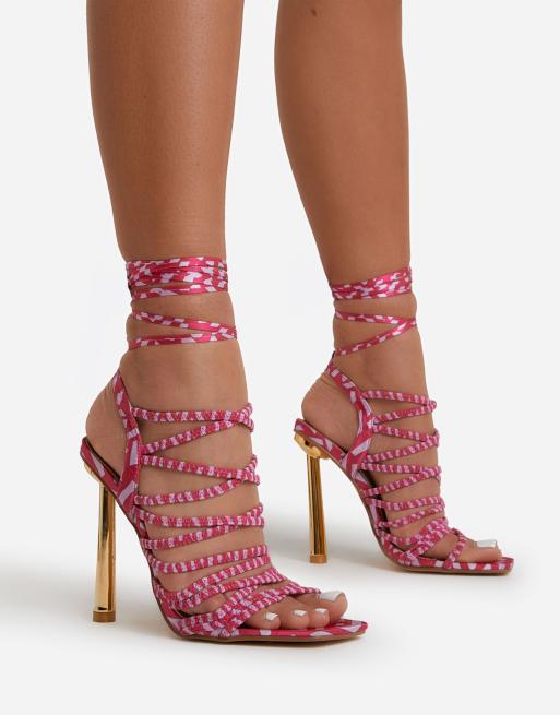 Ego - Ari - Sandalen met veel dunne bandjes en hak in roze