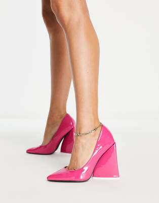 Ego As I Am statement block heel shoes in hot pink patent