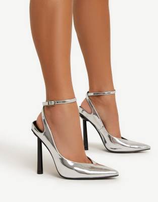 silver ankle strap court shoes