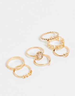 Ego baby and numerals pack of 7 rings in gold
