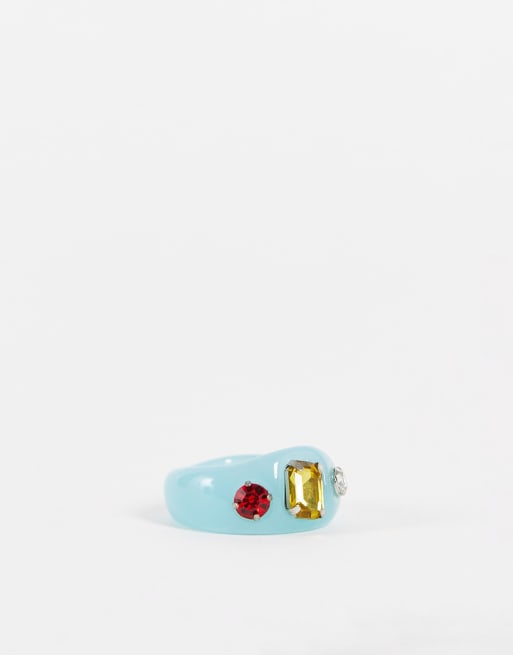 EGO - Bague chunky en résine sertie de pierres - Bleu