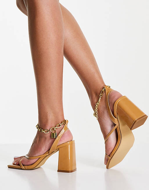 Heels/Ego Boca heeled sandals with anklet strap in dark beige 