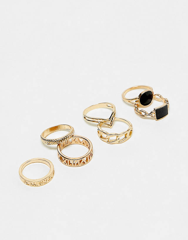 EGO - chain onyx multipack of 7 rings in gold