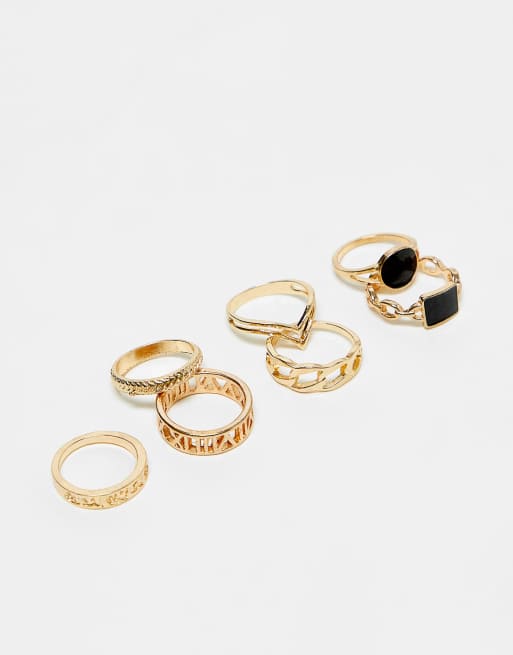 Ego chain onyx multipack of 7 rings in gold 