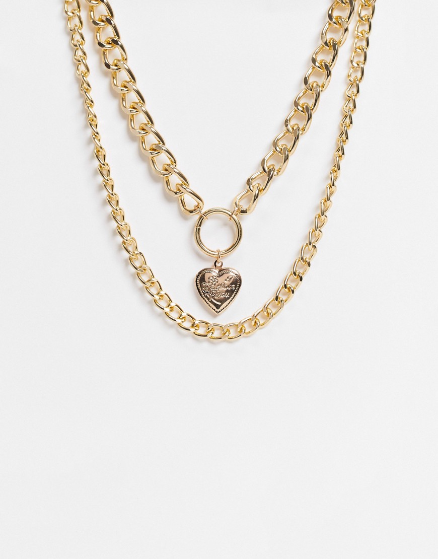 Ego choker necklace multirow in chunky chain with heart pendant in gold