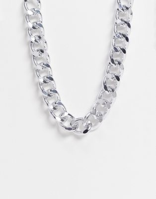 EGO - Collana con catena a maglie piatte e spesse, color argento | ASOS