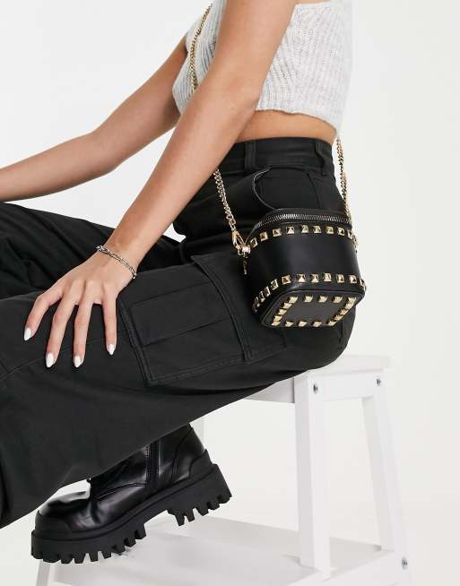 Ego crossbody mini bag in black with gold studs ASOS