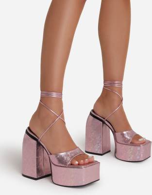 Ego Declan chunky platform heel sandals in pink sequin