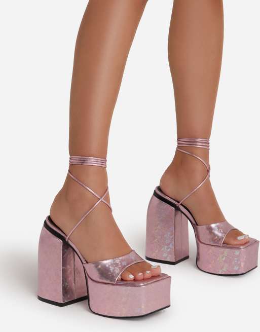 Ego - Declan - Sandales à talon et semelle plateforme chunky - Rose sequins
