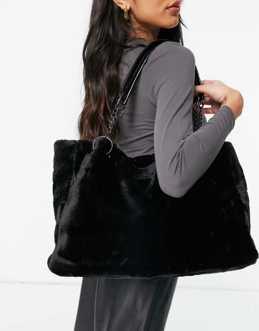 Black fur tote on sale bag