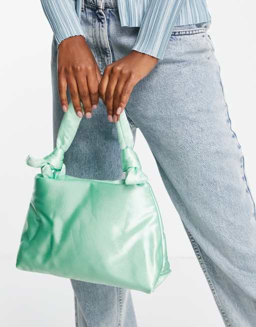 EGO – Gepolsterte Schultertasche aus Satin in Minzgrün mit Knotendetails