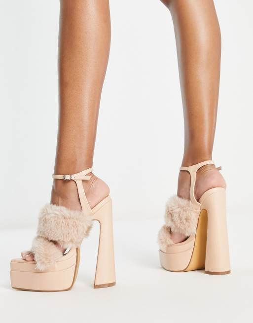 Faux fur platform store sandals