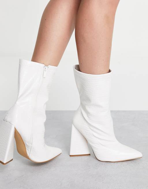 Flared Block Heel High Ankle Boots