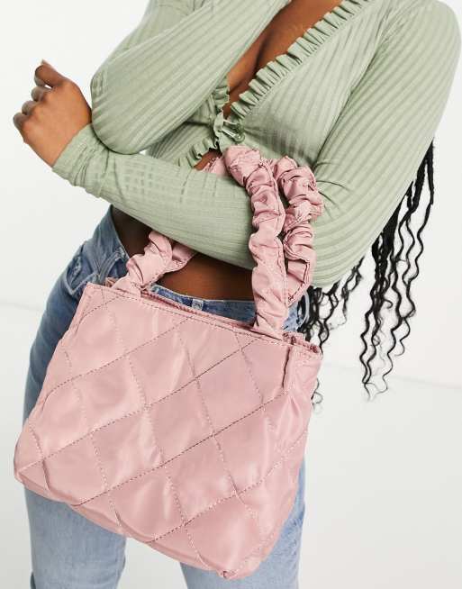 Ego handheld bag with ruched handle in pink quilt ASOS