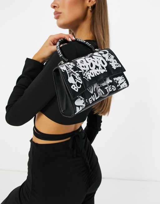 Ego Shoulder Bag With Graffiti Print And Chain Strap In Pink