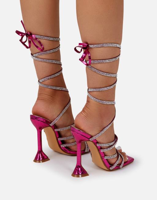 Ego Hasta heeled sandals with crystal straps in pink metallic croc