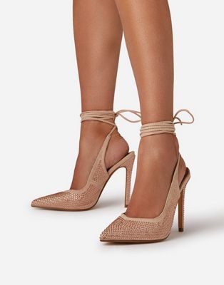Ego Lea heeled shoes with pointed toe in beige diamante