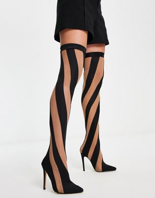 Ego Lilth over the knee mesh boots in black  - ASOS Price Checker
