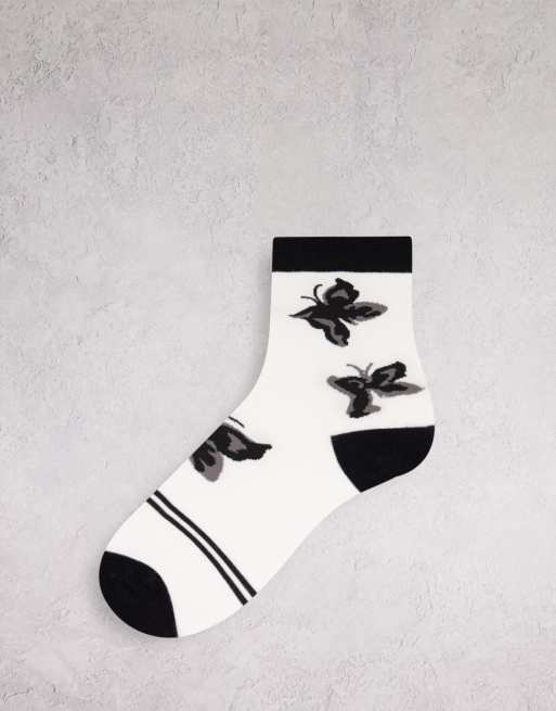 Ego - Lot de 2 paires de chaussettes à motif papillons - Noir et blanc, 2 de 4