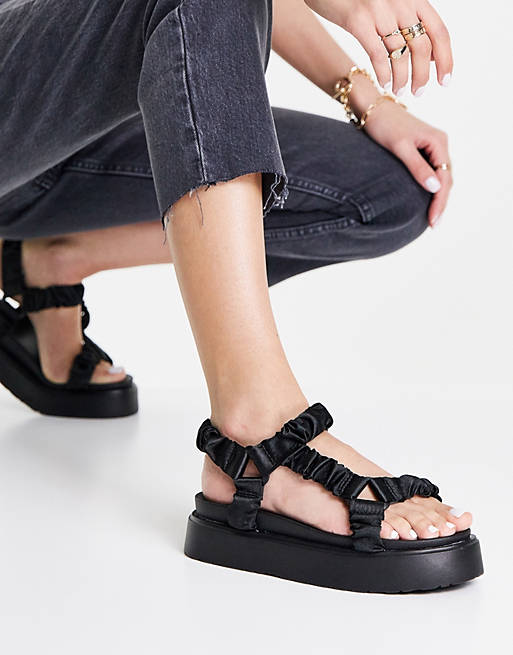 Women Sandals/Ego Louis flatform sandals with ruched straps in black 