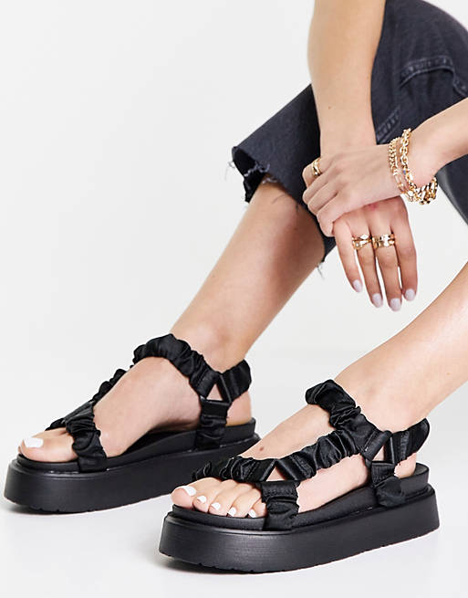 Shoes Sandals/Ego Louis flatform sandals with ruched straps in black 