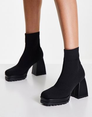 Ego Malayah chunky heeled boots in black knit - ASOS Price Checker