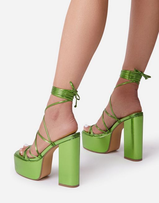 Ego - Mia - Plateau-sandaler med stropper i metalfarvet grøn ASOS