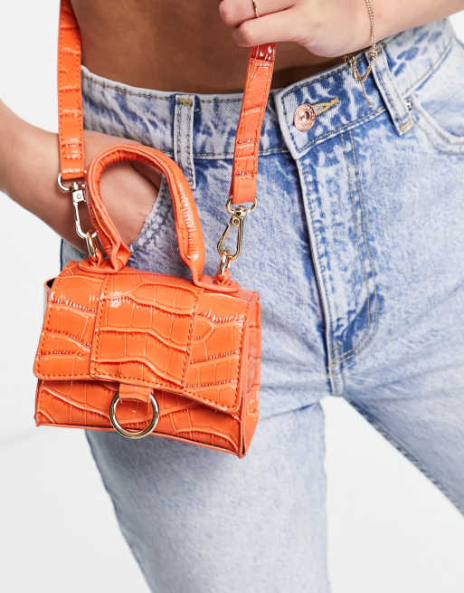 Ego mini box bag in orange croc ASOS