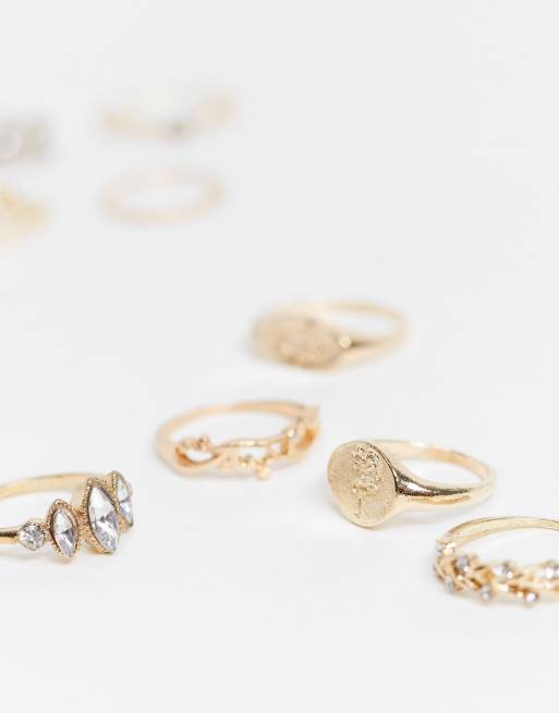 EGO - Multipakke med guldfarvede statement-ringe i sovereign-stil, 3 af 4