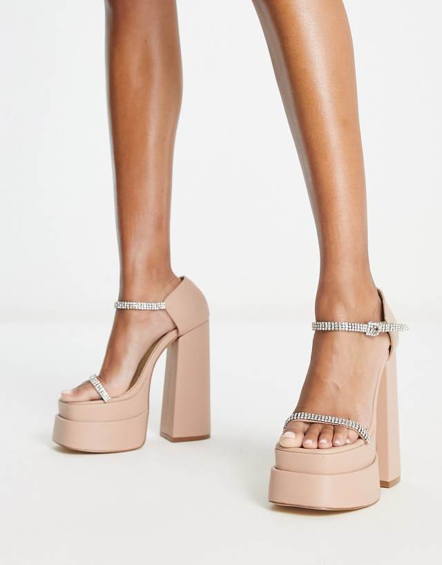 Ego Peggy platform heel sandals with embellished straps in beige