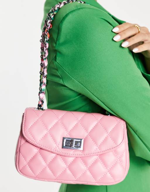 Ego mini bag with chunky chain strap in patent pink