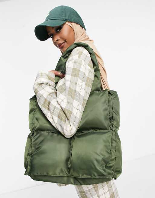 Ego quilted tote bag in khaki nylon ASOS