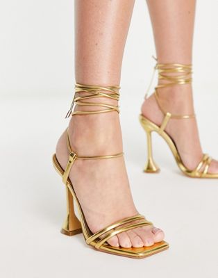 Ego Ringtop flare heel sandals in gold