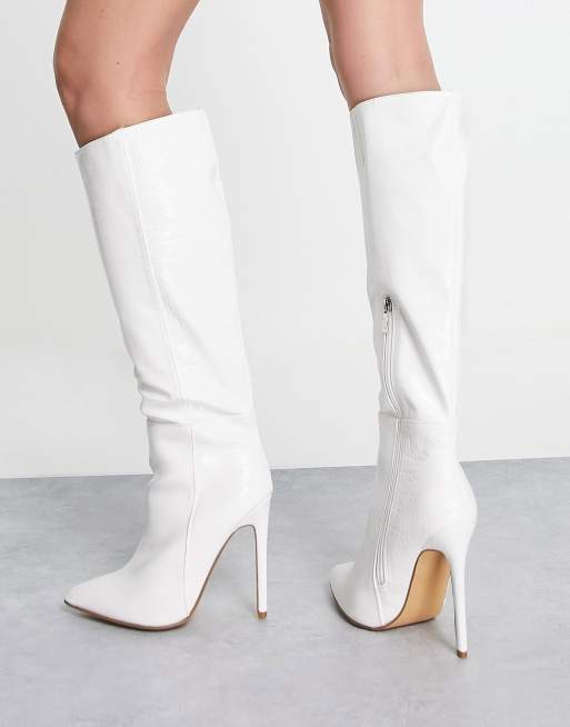 White knee high stiletto boots sale