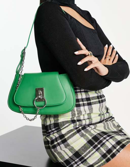 Ego saddle bag with silver chain and hardware in green ASOS