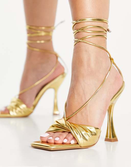 EGO - Sassy - Sandalen met hak en strikbanden in goud