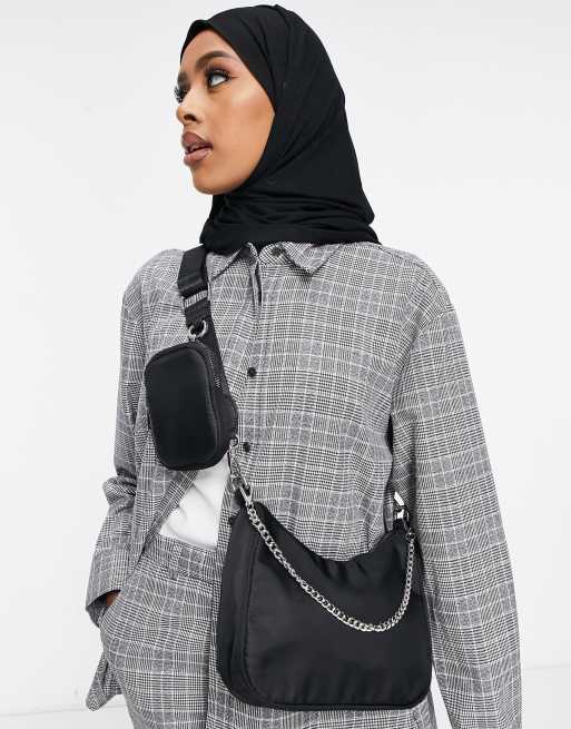 Ego shoulder bag with chain and compartment in black nylon ASOS