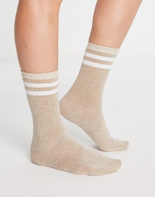 Ego sporty stripe socks in beige