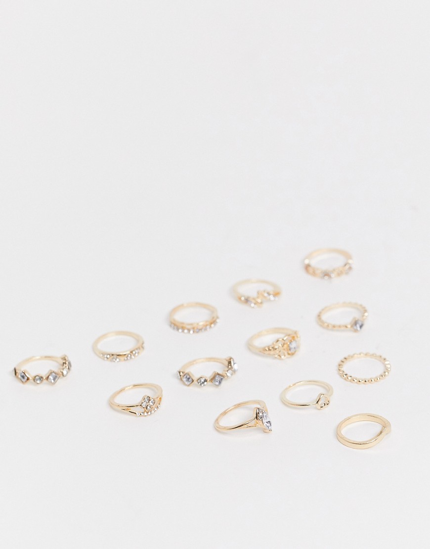 Ego stacking ring multipack in gold with diamante stones