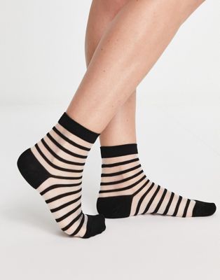 Ego striped sheer socks in black